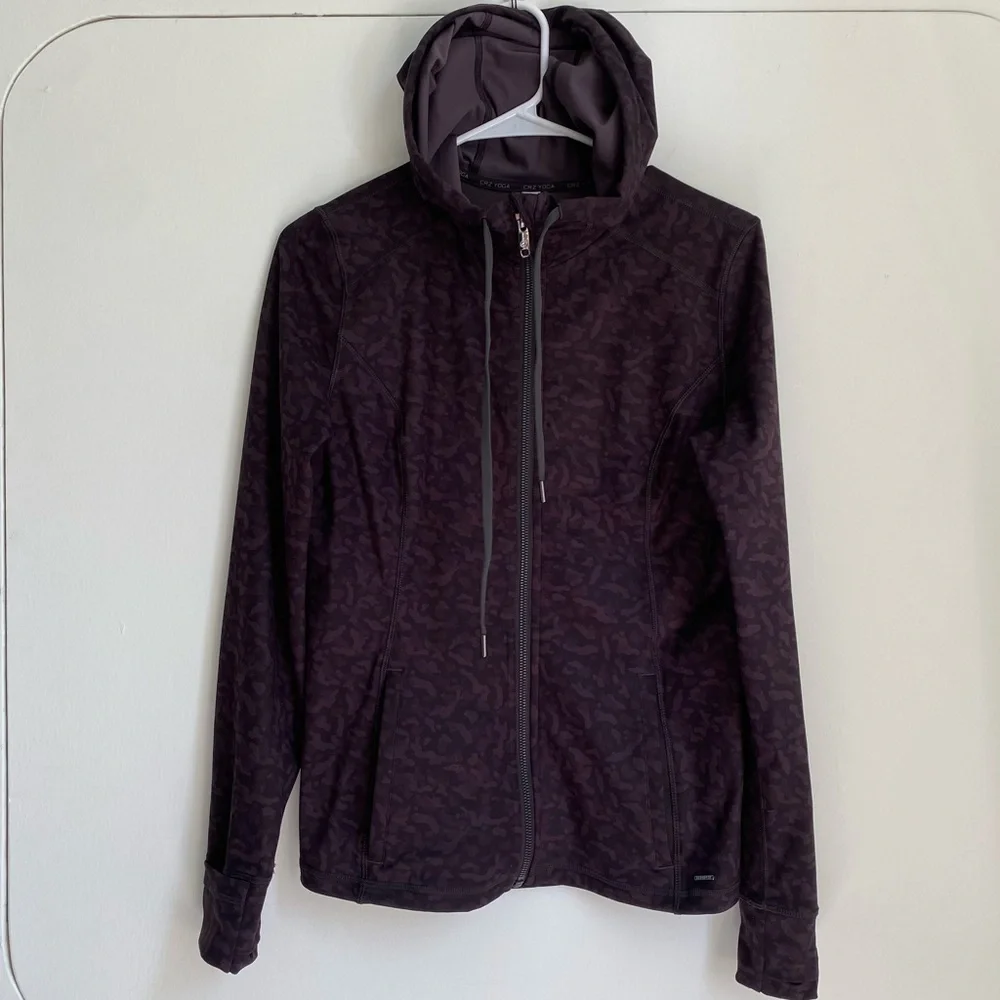 NWOT CRZ Yoga Light Fleece Brushed Full Zip Hoodie Olive leopard grain M - Picture 5 of 6